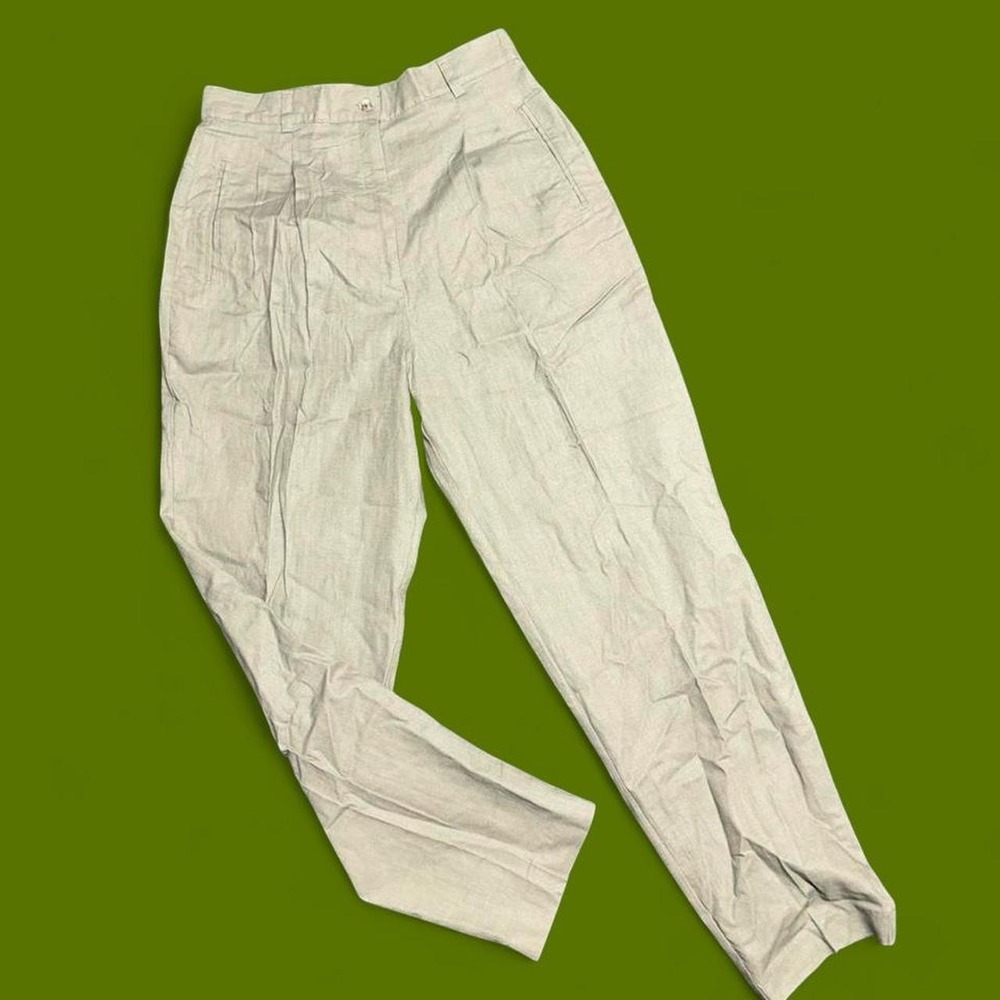 Vintage Basic Editions Trousers 13/14 Green Linen Cotton High Waist Pleated Pant